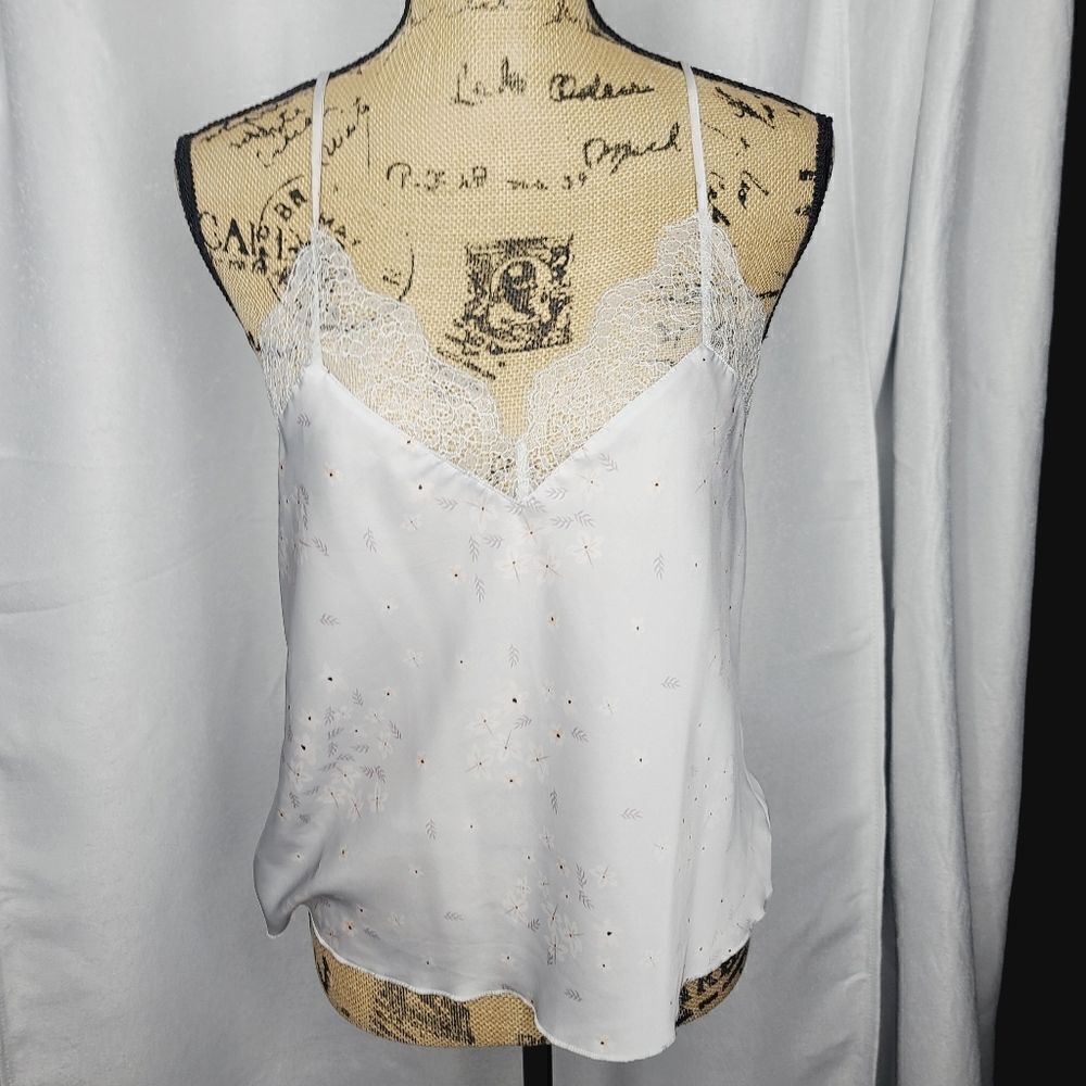 Victoria's Secret Grey Dainty White Floral Lace Trim Spaghetti Strap Cami